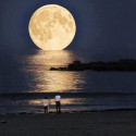 Moonset at Laguna Beach, California, USA