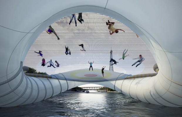 An Inflatable Trampoline Bridge In Paris
