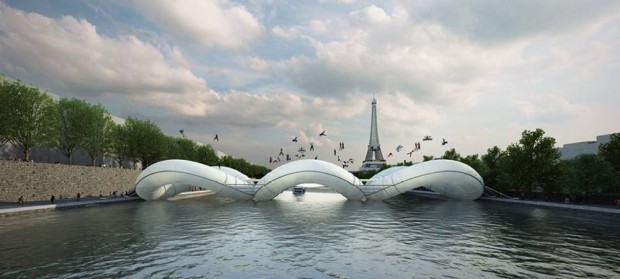 An Inflatable Trampoline Bridge In Paris