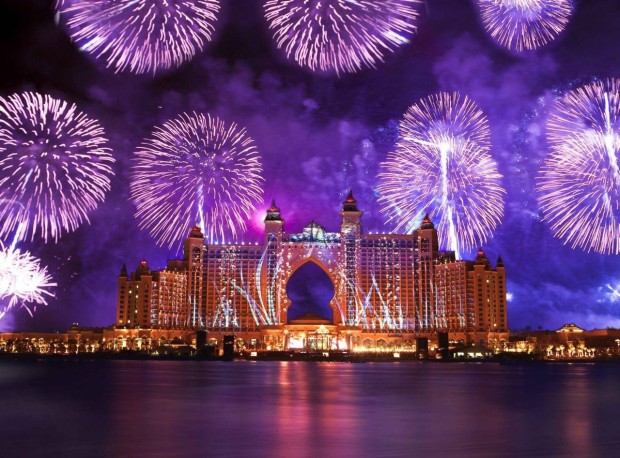 Beautiful Fireworks over the Atlantis, Dubai , UA