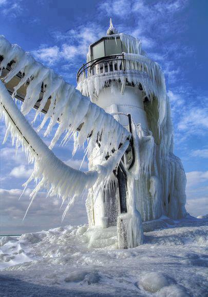 Frozen Lighthouses in Lake Michigan
