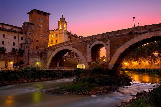 Ponte Fabricio bridge was built in 62 BC, Rome, Italy