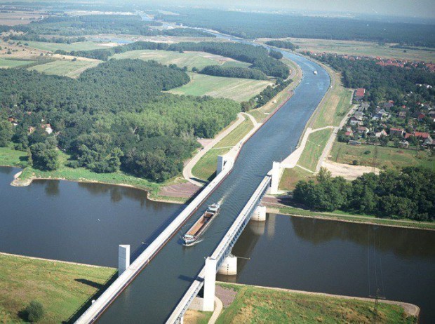 Water bridge across the river Elbe in Germany