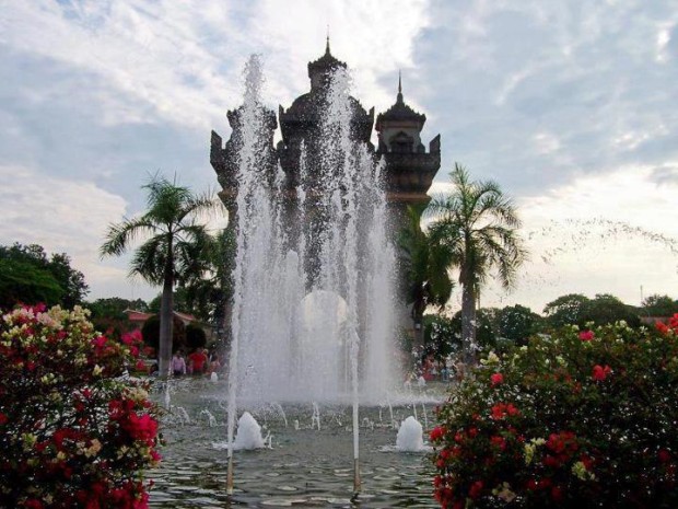 Fountain in front of the Victory Gate, Vientiane Prefecture, Laos