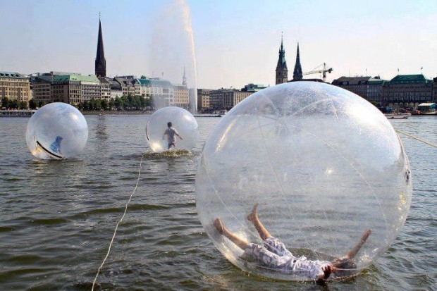 Walk Water Balls on Lake Alster in Hamburg, Germany