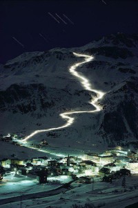 Night skiing in Val d’Isere, France