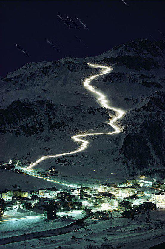 Night skiing in Val d'Isere, France
