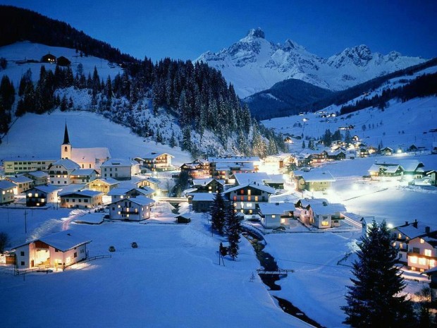 Snowy village , Austria