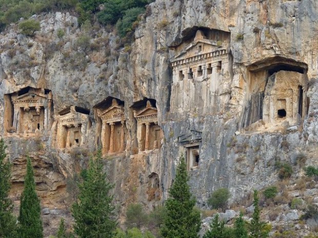 Fantastic Lycian rock tombs and ruins ,Fethiye, Turkey