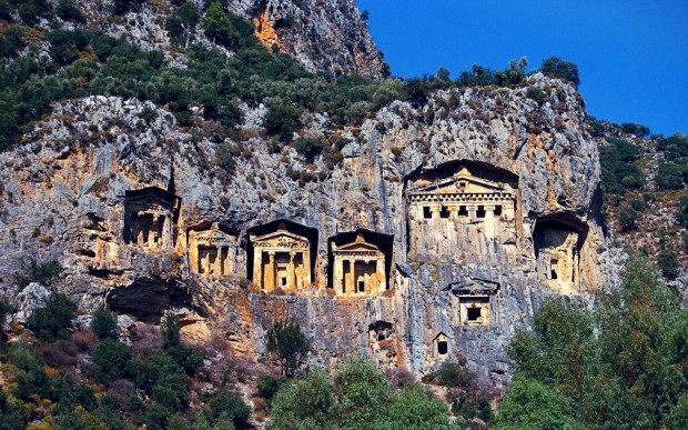 Fantastic Lycian rock tombs and ruins ,Fethiye, Turkey