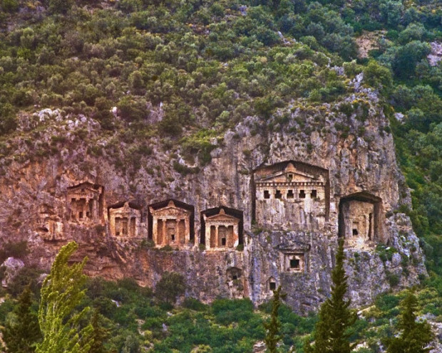 Fantastic Lycian rock tombs and ruins ,Fethiye, Turkey