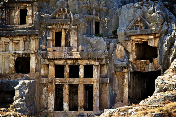 Fantastic Lycian rock tombs and ruins ,Fethiye, Turkey