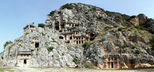 Fantastic Lycian rock tombs and ruins ,Fethiye, Turkey