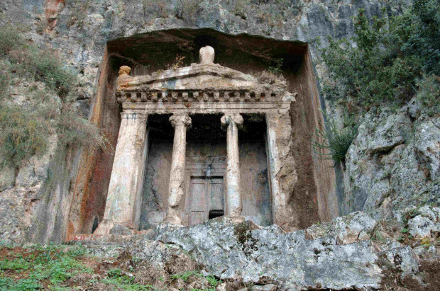 Fantastic Lycian rock tombs and ruins ,Fethiye, Turkey