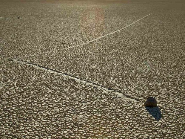 Sailing stone, Death Valley National Park, California, USA