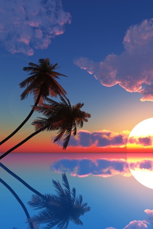 Palm Trees with Sunset in Hawaii