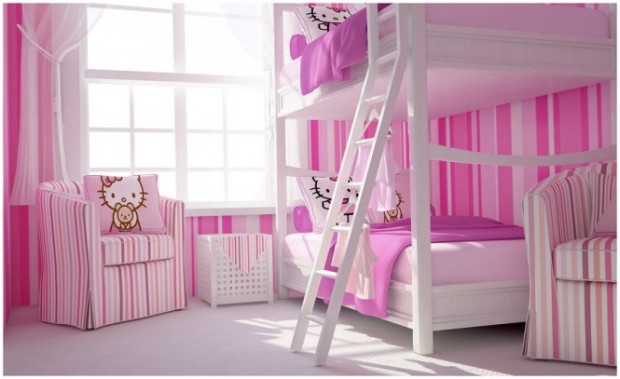 Hello Kitty girls bedroom Pink & White 