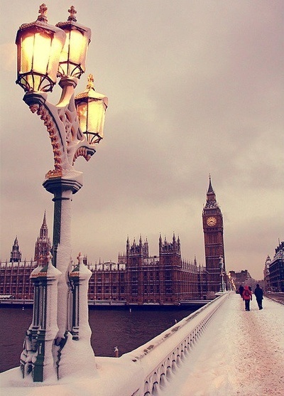 Snowy Day in London, England