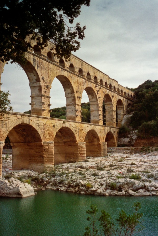 Pont du Gard, a monumental Roman aqueduct between the towns of Uzes and Nimes, France