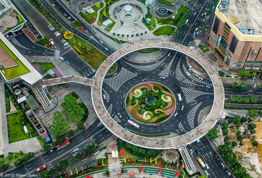 The circular walkway in Shanghai Pudong the financial district, China