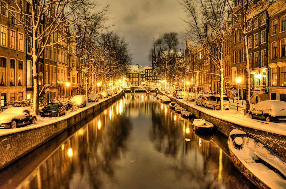 Snow in Amsterdam, The Netherlands