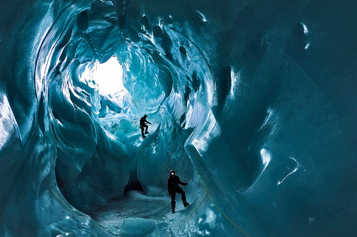 Ice cave in Gorner Glacier near Zermatt in Switzerland