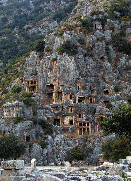 Rock-cut tombs in Myra , An ancient town in Lycia , Turkey