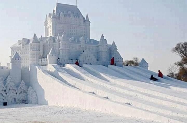 Snow castle created in Harbin snow festival , China