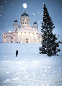 Snowing on Helsinki cathedral, Finland