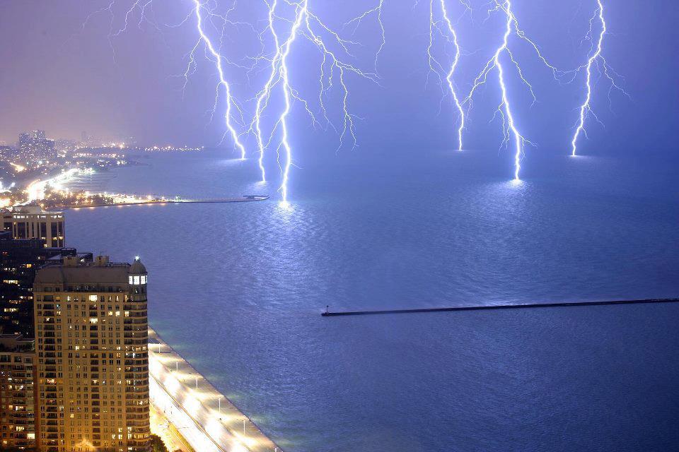 Nature's Power, Lightning on Lake Michigan, USA