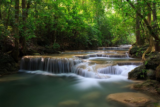 Waterfall pools in Erawan National Park , Kanchanaburi , Thailand