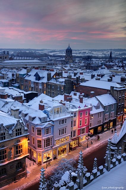 Snowy night, Oxford, England