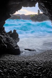 Cave in Maui at Black Sand Beach, Hawaii, USA